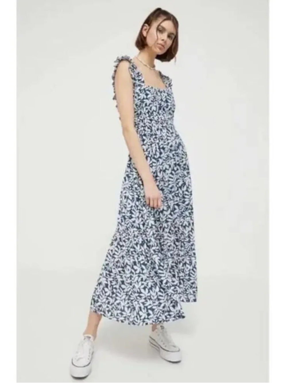 NWT abercrombie & fitch blue floral ruffle sleeve maxi dress
